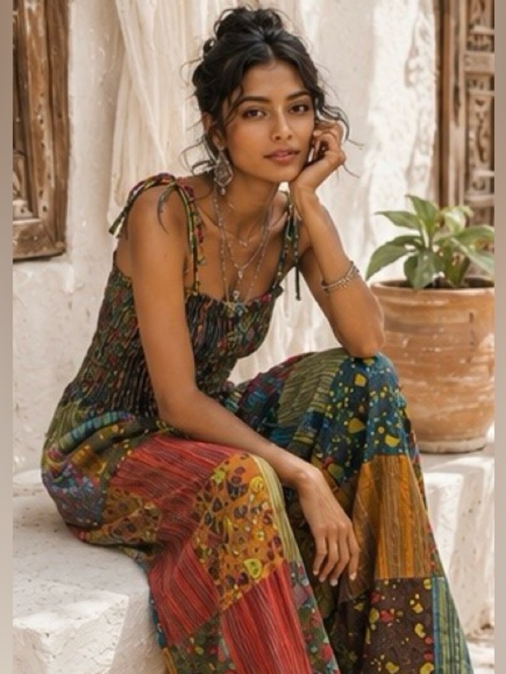 Kathmandu Boho Patchwork Wide Leg Jumpsuit Hippie Festival Cottagecore | OS